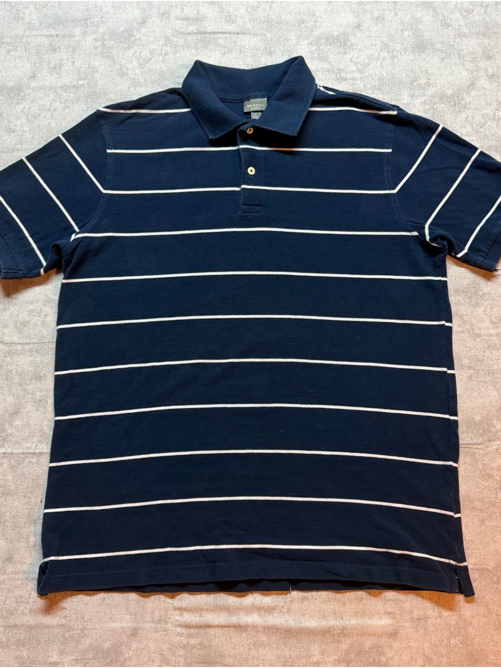 Merona Navy and White Striped Polo